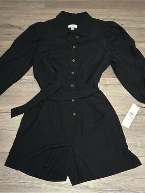 Calvin Klein Black Belted Button-Front Romper Dress
